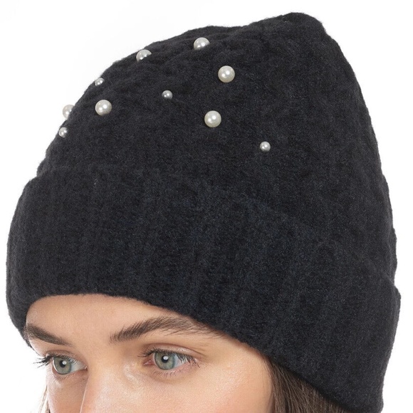 (NWT) INC International Concepts Women's Gray Faux Pearl Beanie Hat - Picture 3 of 7